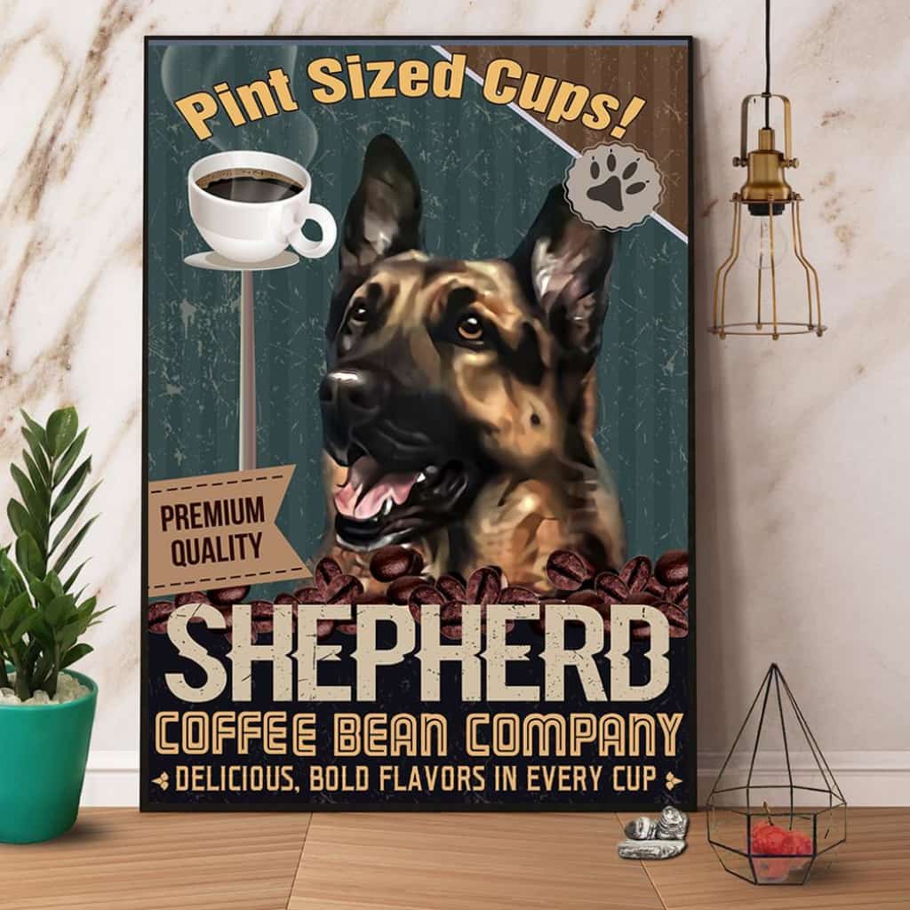 German Shepherd Coffee Bean Company Paper Poster No Frame Matte Canvas Wall Decor