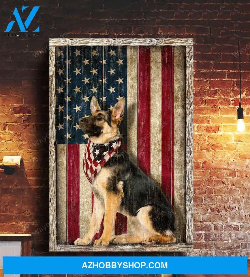 German Shepherd Dog, American Flag - Portrait Dog Canvas Prints - Wall Art