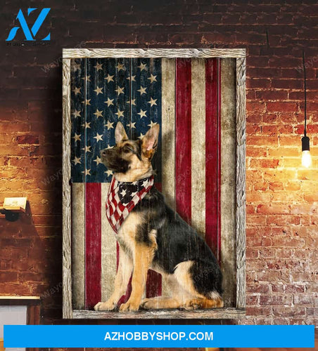 German Shepherd Dog, American Flag - Portrait Dog Canvas Prints - Wall Art