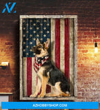 German Shepherd Dog, American Flag - Portrait Dog Canvas Prints - Wall Art