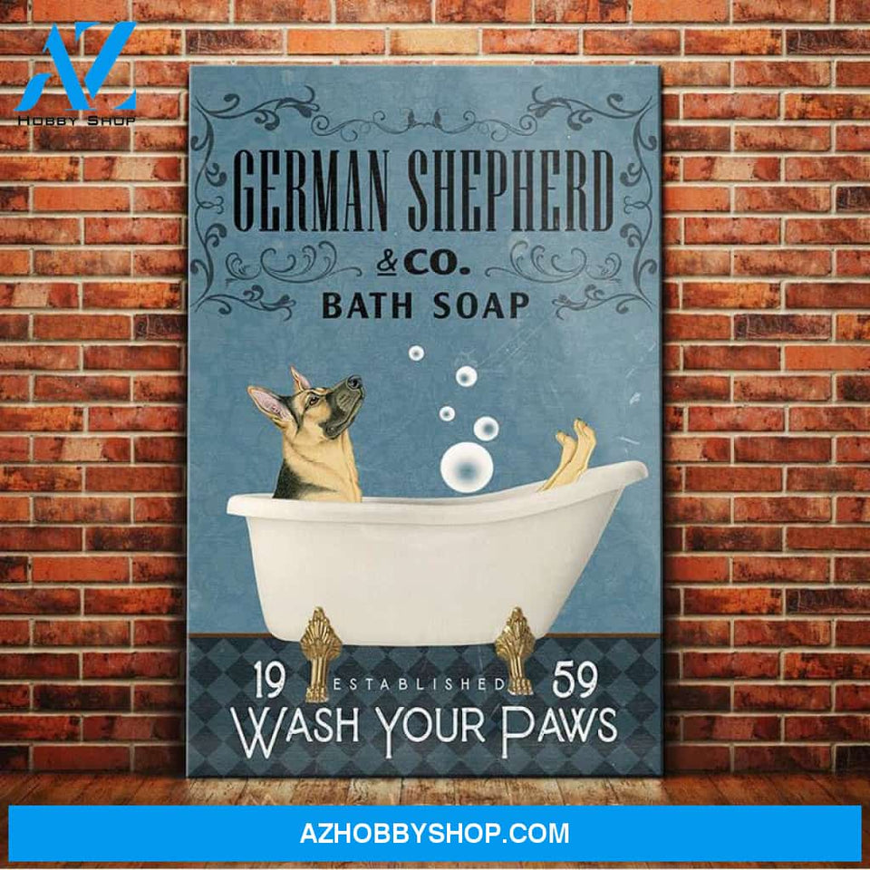 German Shepherd Dog Bath Soap Canvas Wall Art, Wall Decor Visual Art
