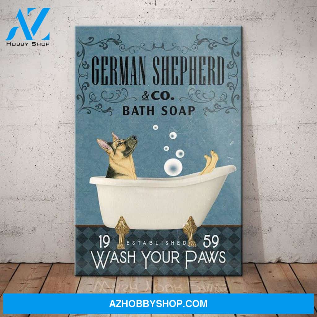 German Shepherd Dog Bath Soap Canvas Wall Art, Wall Decor Visual Art