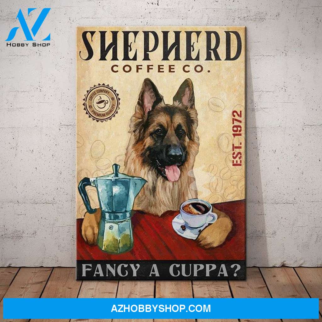 German Shepherd Dog Coffee Company Canvas Wall Art, Wall Decor Visual Art