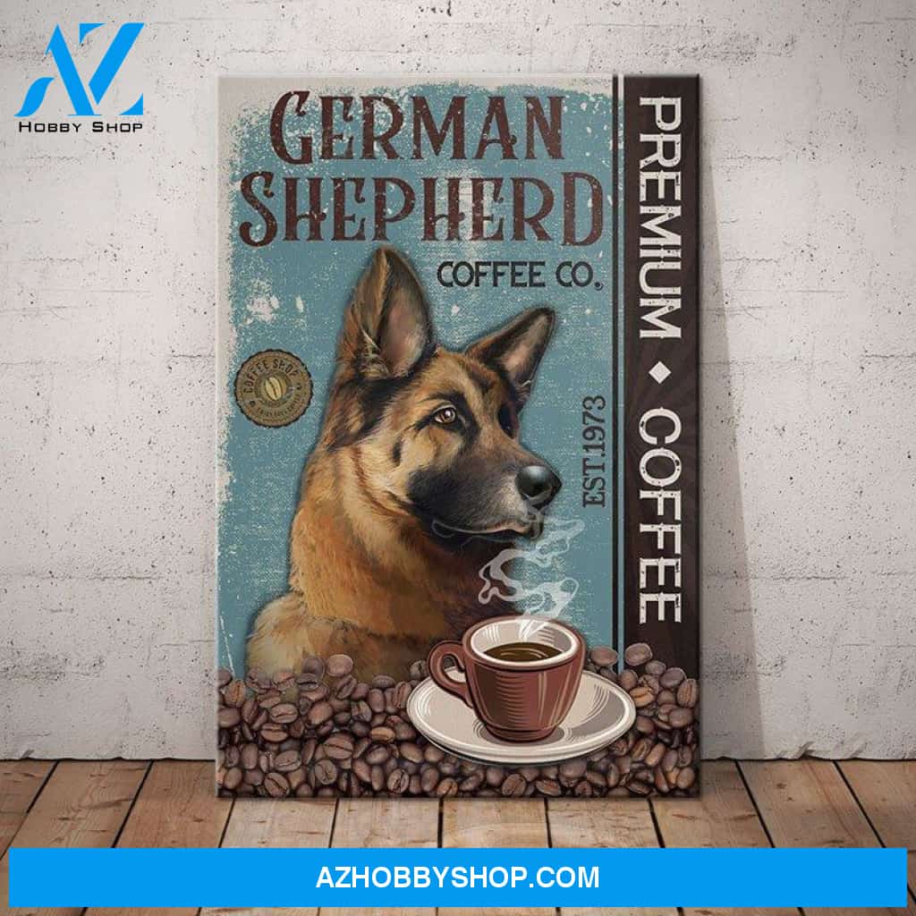 German Shepherd Dog Coffee Company Canvas Wall Art, Wall Decor Visual Art