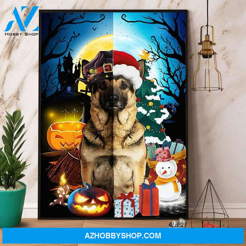 German Shepherd Halloween Christmas Half Face Canvas And Poster, Wall Decor Visual Art, Halloween Gift, Happy Halloween