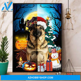 German Shepherd Halloween Christmas Half Face Canvas And Poster, Wall Decor Visual Art, Halloween Gift, Happy Halloween