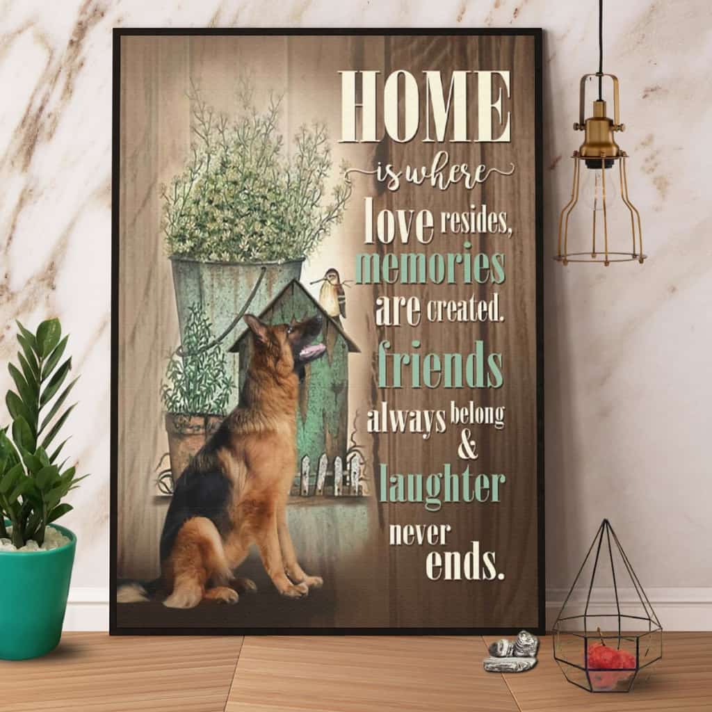 German Shepherd Home Is Where Loves Resides Paper Poster No Frame Matte Canvas Wall Decor