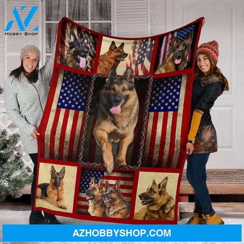 German Shepherd Premium Blanket American Flag Fleece Blanket