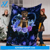 German Shepherd Premium Blanket Flower Fleece Blanket