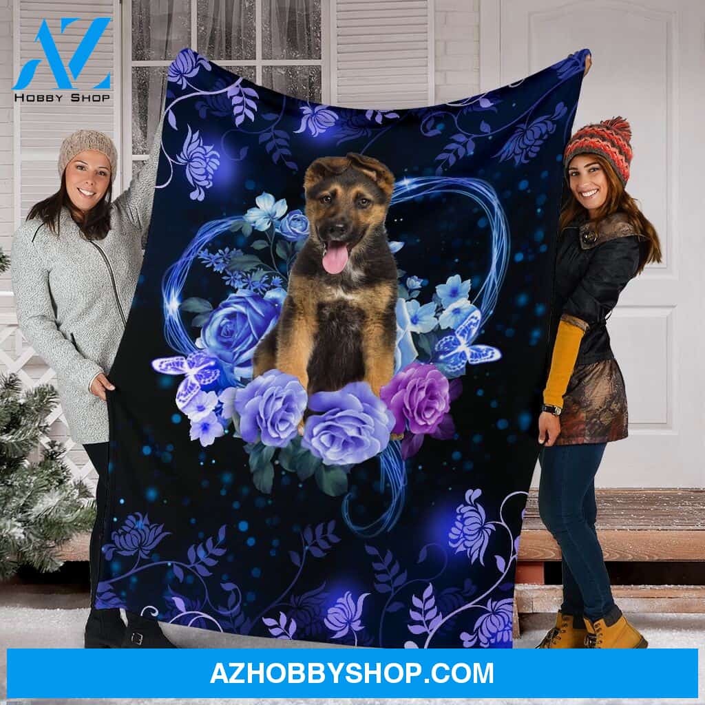 German Shepherd Premium Blanket Flower Fleece Blanket
