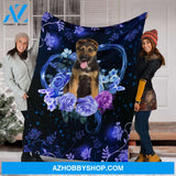 German Shepherd Premium Blanket Flower Fleece Blanket