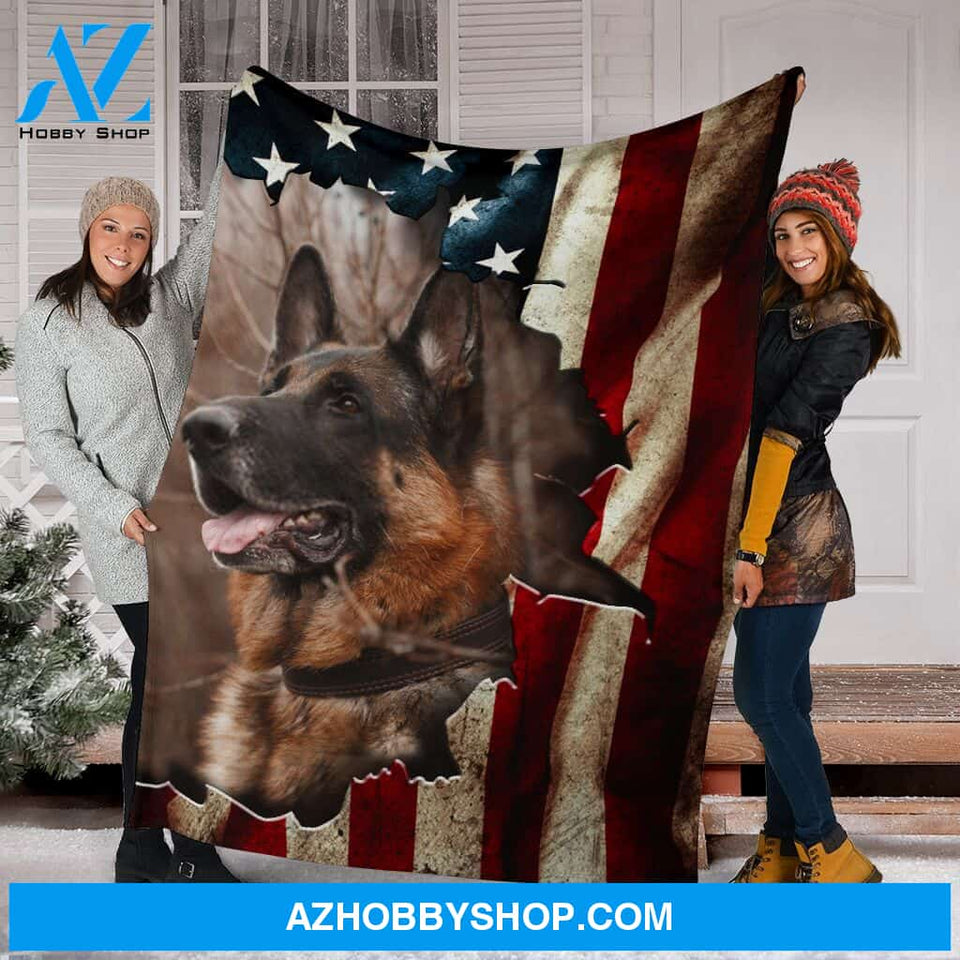 German Shepherd Premium Blanket In The Flag Fleece Blanket