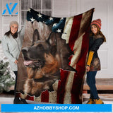 German Shepherd Premium Blanket In The Flag Fleece Blanket