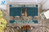 German Shepherd- Probably Reading Please Wait For Me To Finish This Page Doormat Welcome Mat Housewarming Gift Home Decor Funny Doormat Gift For Book Lovers