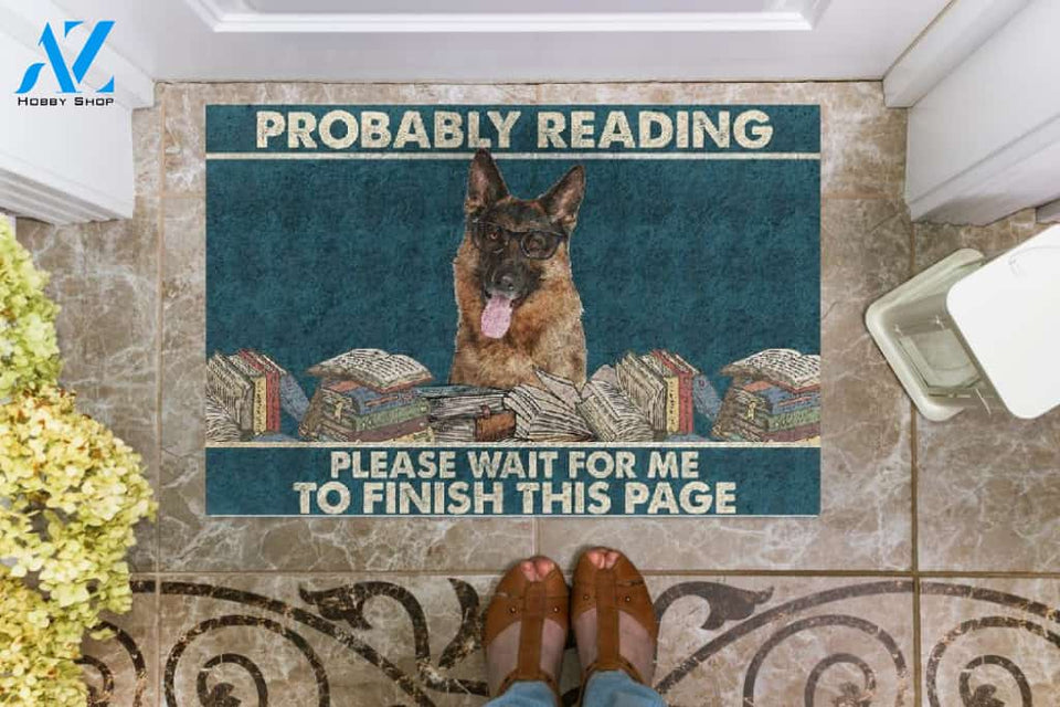 Personalized Name Family House German Shepherd- Probably Reading Please Wait For Me To Finish This Page Doormat Welcome Mat Housewarming Gift Home Decor Funny Doormat Gift For Book Lovers