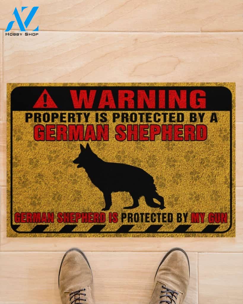 German Shepherd Property is protected Doormat LV | Welcome Mat | House Warming Gift