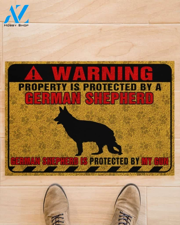 German Shepherd Property Is Protected Funny Indoor And Outdoor Doormat Warm House Gift Welcome Mat Gift For Dog Lovers