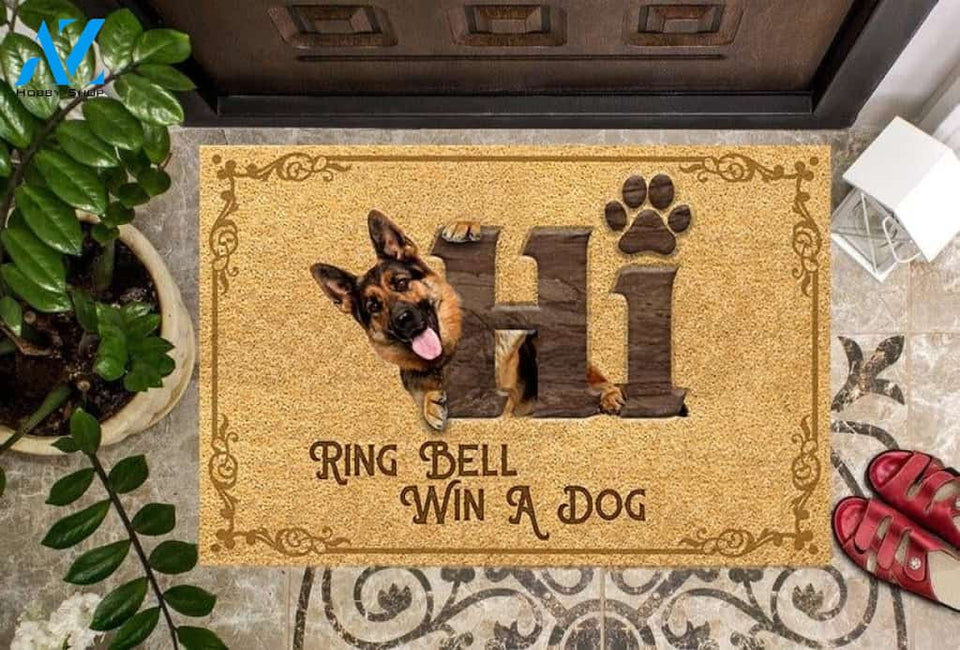 German Shepherd Ring Bell Win A Dog Doormat Indoor And Outdoor Mat Entrance Rug Sweet Home Decor Housewarming Gift Gift For Friend Family Stem Feminist