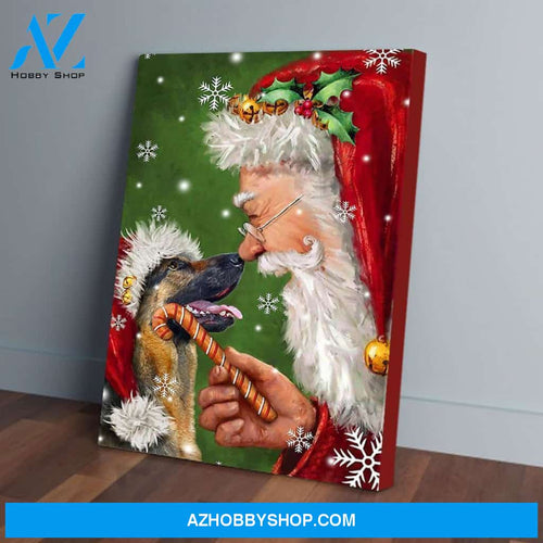 German Shepherd Smile With Santa Christmas Canvas Wall Art