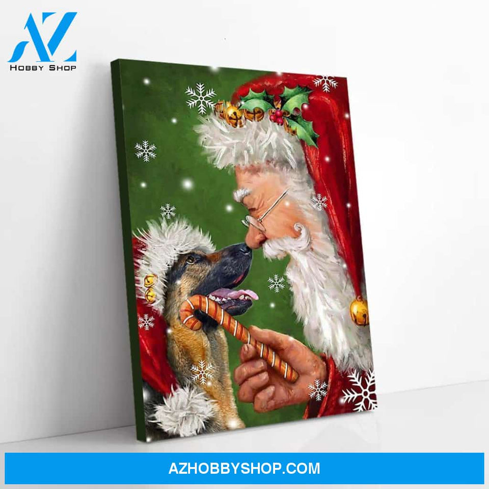 German Shepherd Smile With Santa Christmas Canvas Wall Art