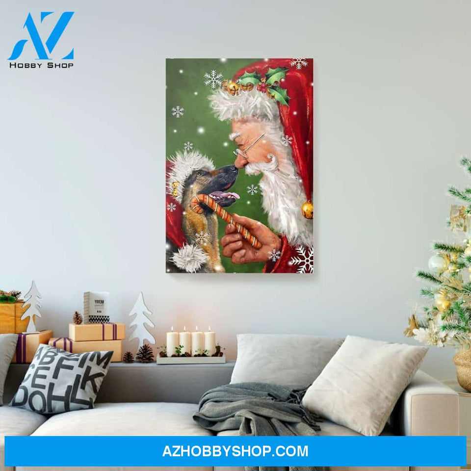 German Shepherd Smile With Santa Christmas Canvas Wall Art