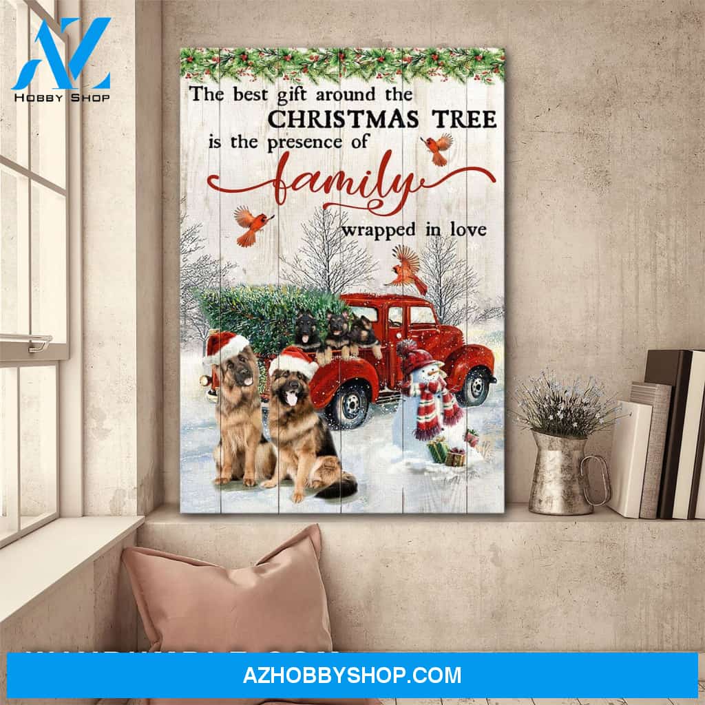 German Shepherd - The best gift around Christmas tree Dog Portrait Canvas Prints, Wall Art
