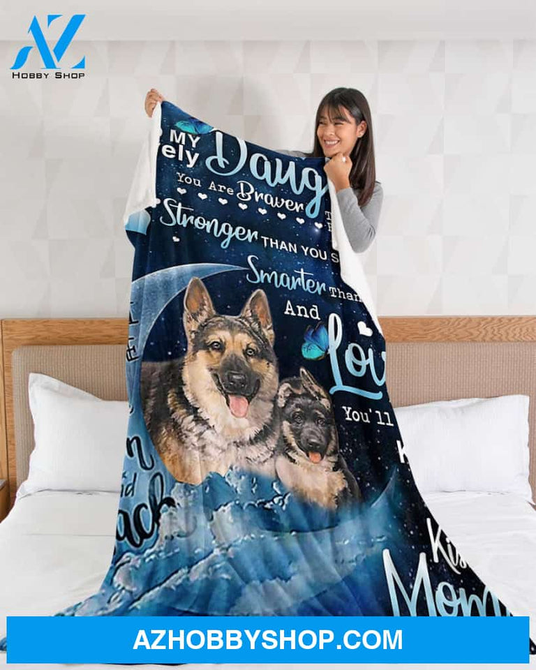 German Shepherd To My Lovely Daughter Fleece Blanket, Gift for German Shepherd Lovers Gift For Family Friend Birthday Home Decor Bedding Couch Sofa Soft And Comfy Cozy