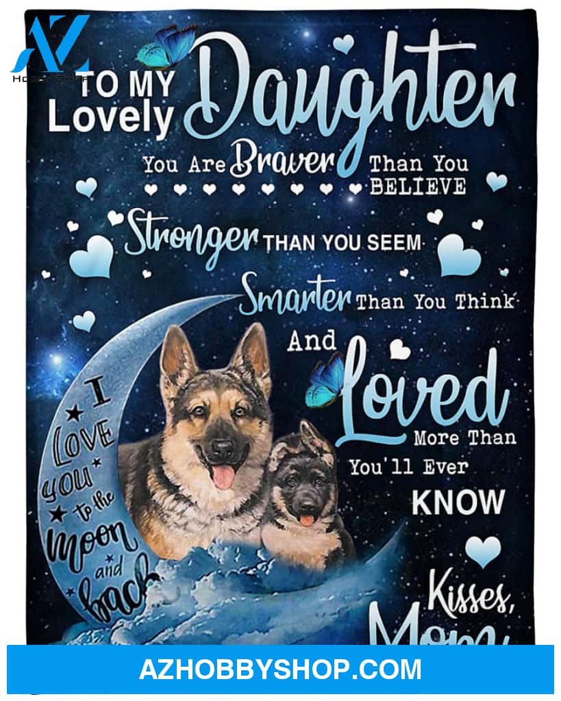 German Shepherd To My Lovely Daughter Fleece Blanket, Gift for German Shepherd Lovers Gift For Family Friend Birthday Home Decor Bedding Couch Sofa Soft And Comfy Cozy