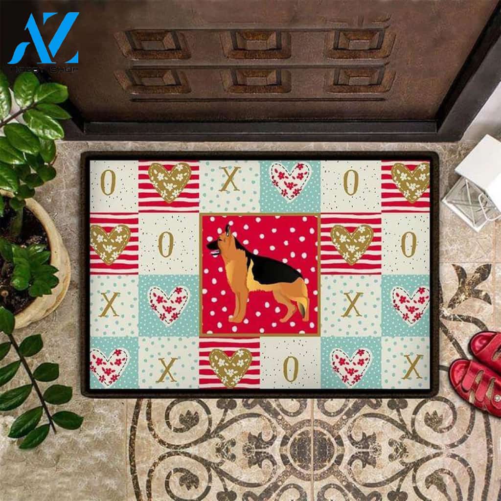 German Shepherd Valentine Easy Clean Welcome DoorMat | Felt And Rubber | DO3270
