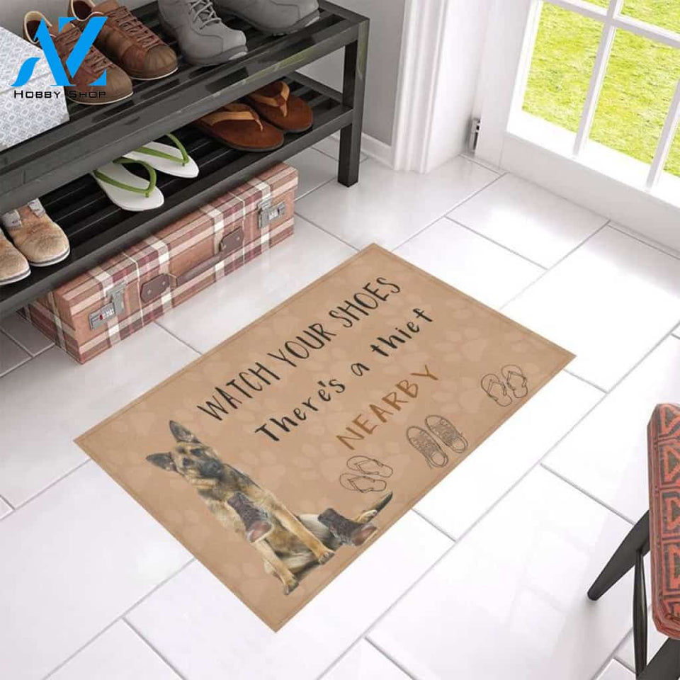 German Shepherd Watch Your Shoes Funny Doormat Gift For Dog Lovers Home Decor Warm House Gift Welcome Mat Halloween Decor