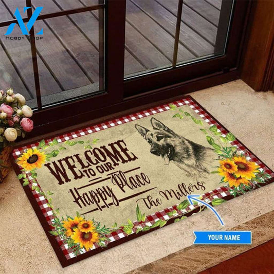 German Shepherd Welcome To Our Happy Place Custom Doormat