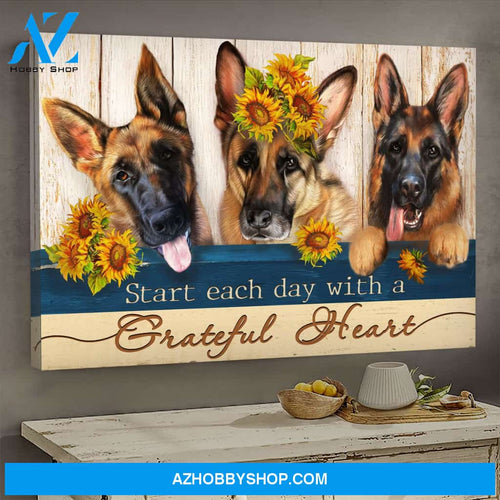 German Shepherd with sunflower - Start each day with a grateful heart - Dog Landscape Canvas Prints, Wall Art