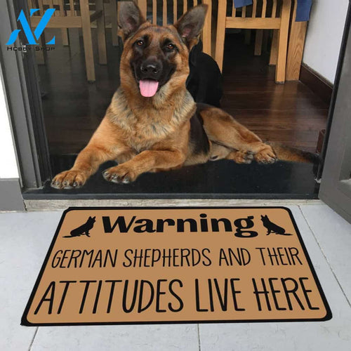 German Shepherds and Their Attitudes Live Here Doormat 23.6"x15.7" | Welcome Mat | House Warming Gift