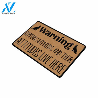 German Shepherds and Their Attitudes Live Here Doormat 23.6"x15.7" | Welcome Mat | House Warming Gift