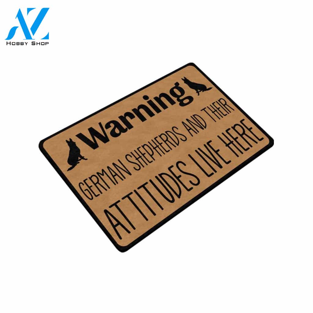 German Shepherds and Their Attitudes Live Here Doormat 23.6"x15.7" | Welcome Mat | House Warming Gift