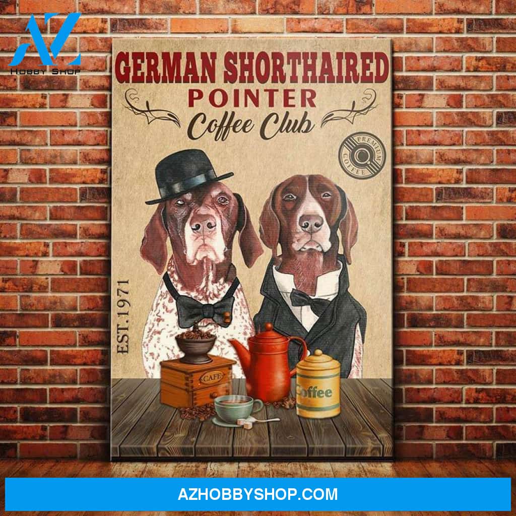 German Shorthaired Pointer Dog Coffee Club Canvas Wall Art, Wall Decor Visual Art