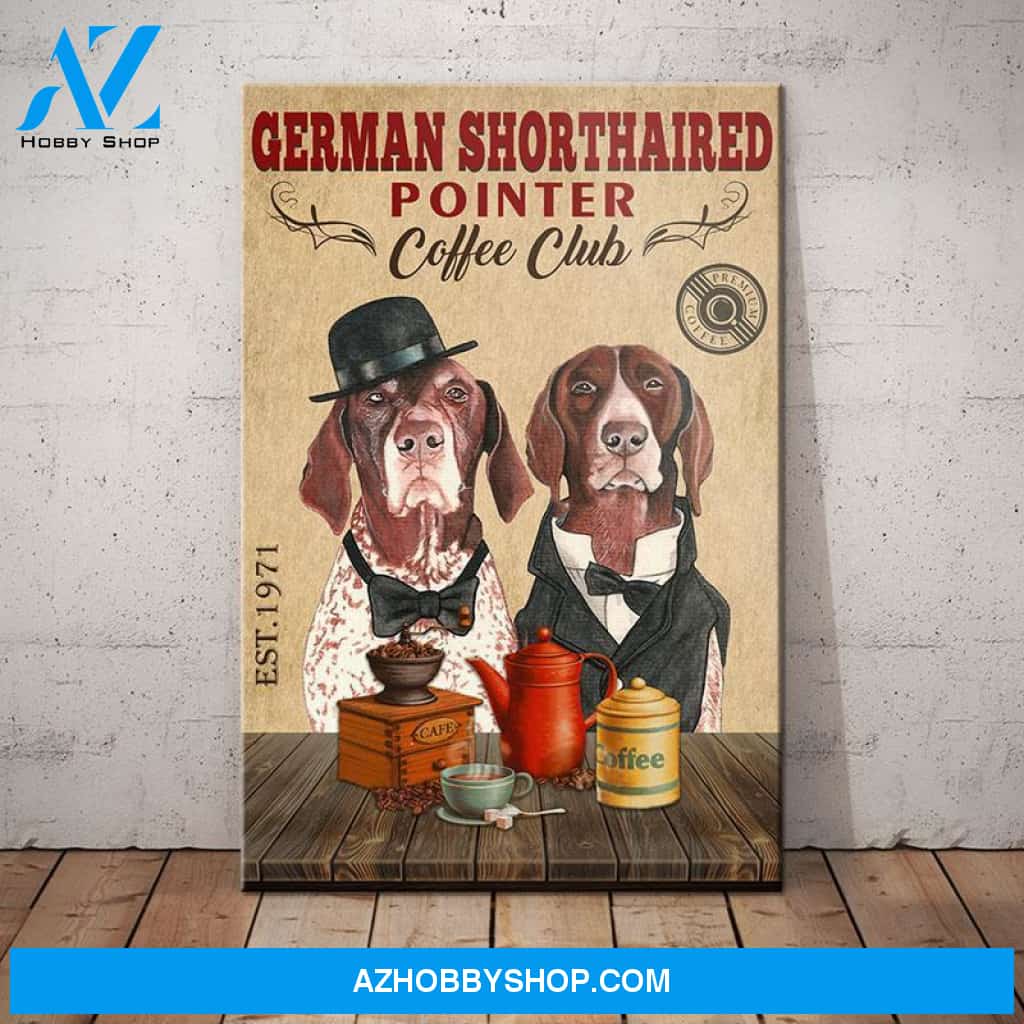 German Shorthaired Pointer Dog Coffee Club Canvas Wall Art, Wall Decor Visual Art
