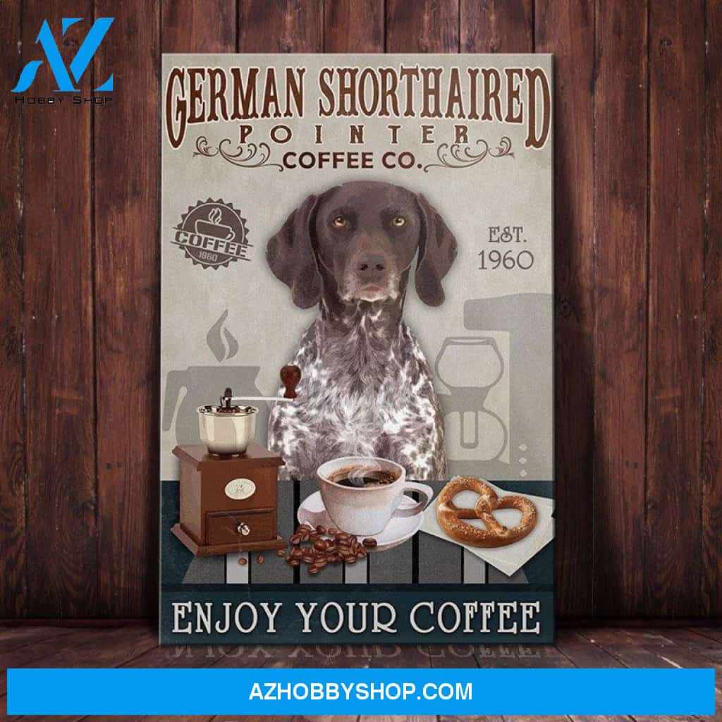 German Shorthaired Pointer Dog Coffee Company Canvas Wall Art, Wall Decor Visual Art