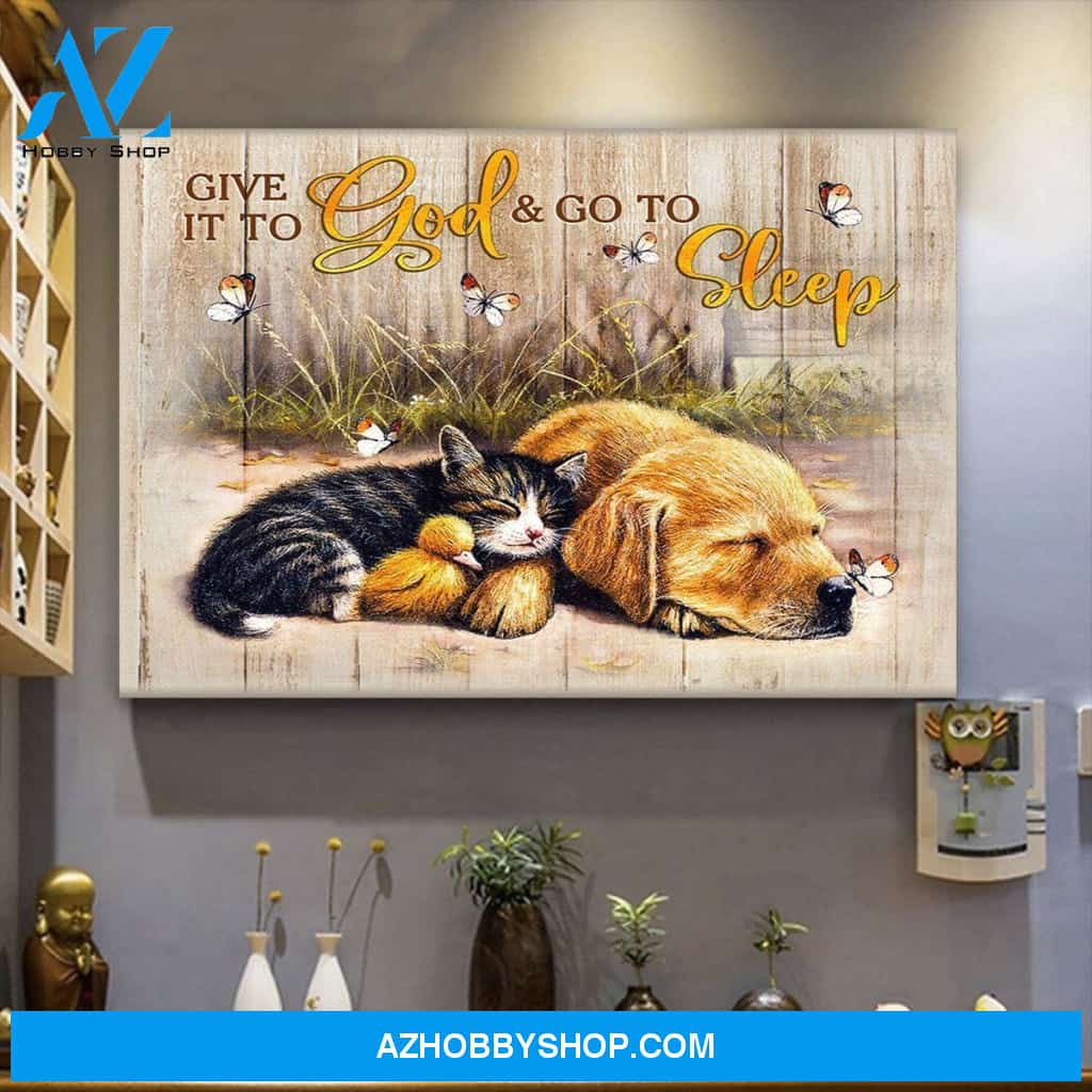 Personalized Canvas Gift_ Cute Sleeping Animals Canvas Give It To God And Go To Sleepchristmas Gift Idea Canvas Wall Art