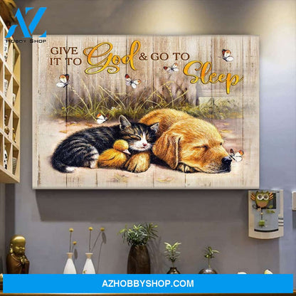 Personalized Canvas Gift_ Cute Sleeping Animals Canvas Give It To God And Go To Sleepchristmas Gift Idea Canvas Wall Art