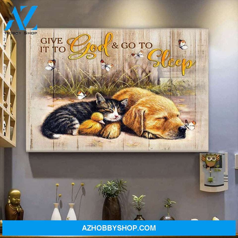 Personalized Canvas Gift_ Cute Sleeping Animals Canvas Give It To God And Go To Sleepchristmas Gift Idea Canvas Wall Art