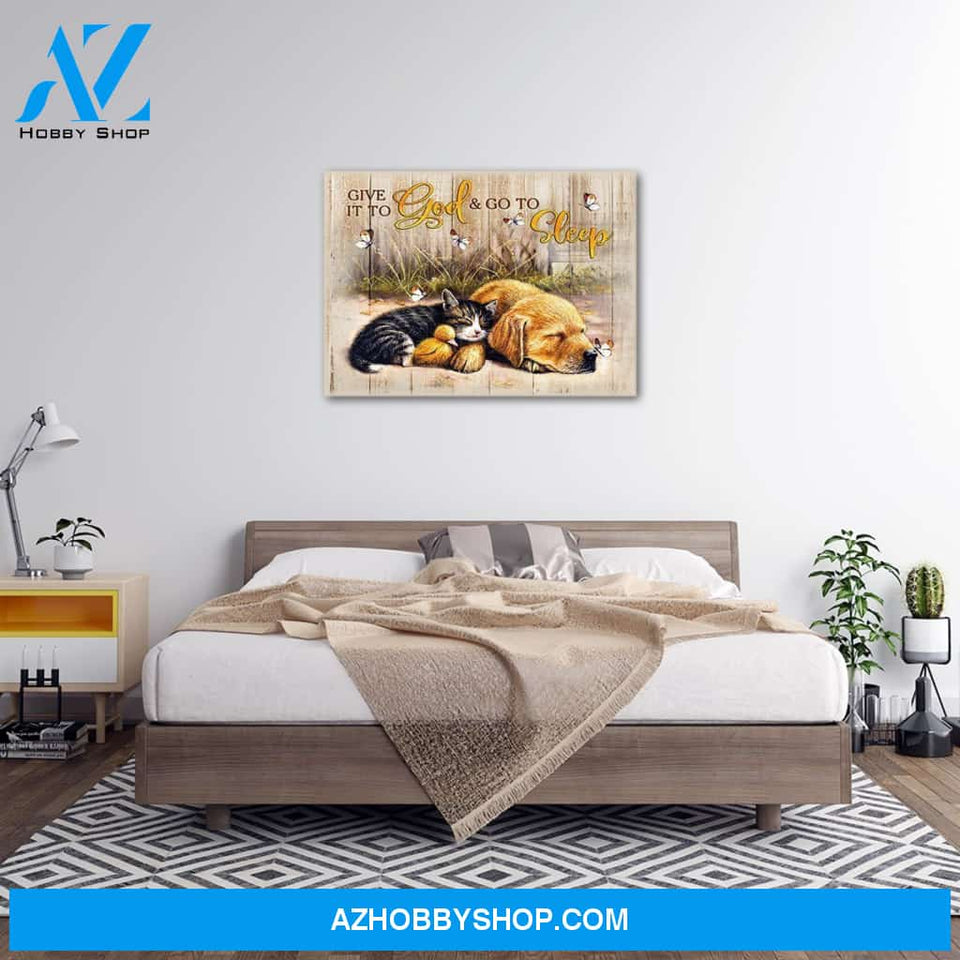 Personalized Canvas Gift_ Cute Sleeping Animals Canvas Give It To God And Go To Sleepchristmas Gift Idea Canvas Wall Art