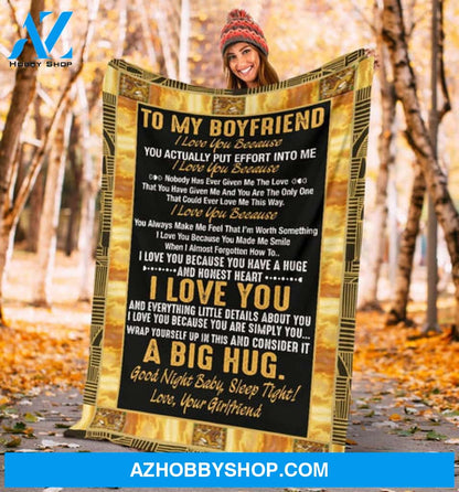 Gift For Boyfriend Blanket, To My Boyfriend I Love You A Big Hug Gift From Girlfriend Fleece Blanket