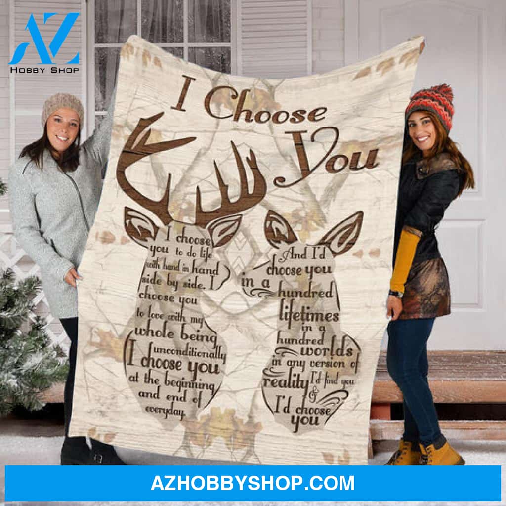 Gift For Couple Blanket, Deer Couple I Choose You