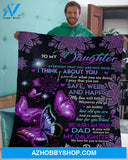Gift For Daughter Blanket, To My Daughte Butterfly Mandala I Think About You - Kisses, Dad