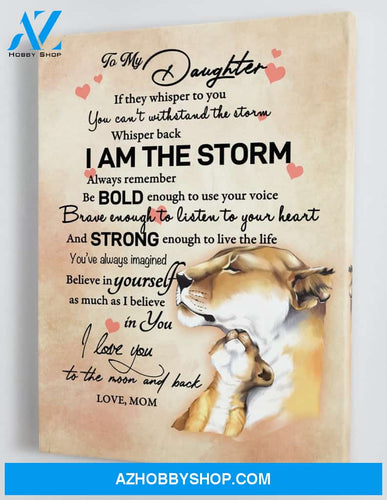 Gift for Daughter from Mom - Lion Cub & Mom - I am the Storm - Framed Canvas Gift MD019