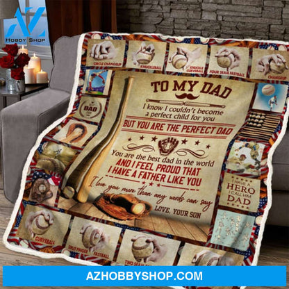 Gift For Father Blanket, Son To Dad You Are The Best Dad In The World Baseball Blanket