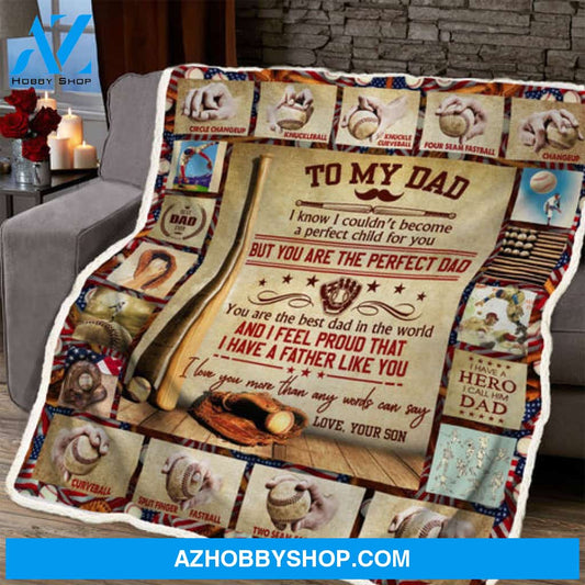 Gift For Father Blanket, Son To Dad You Are The Best Dad In The World Baseball Blanket