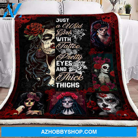 Gift For Girlfriend Blanket, Skull Wild Girl Just A Wild Girl With Tattoo