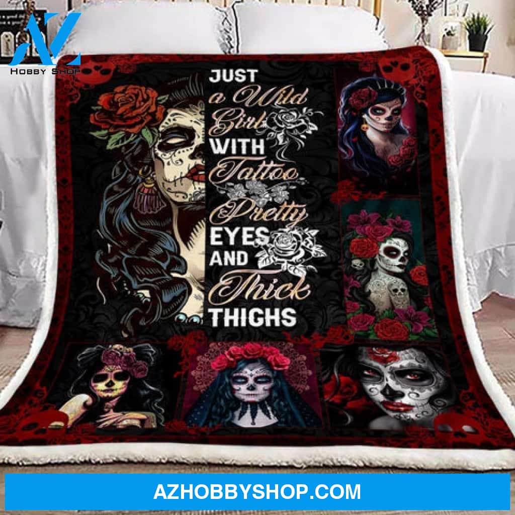 Gift For Girlfriend Blanket, Skull Wild Girl Just A Wild Girl With Tattoo